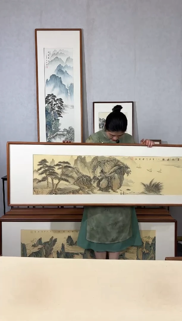 国画手绘*云帆远烟*52*172cm带框发货