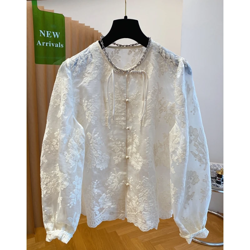 高级感轻国风新中式衬衫女2025新款宽松百搭漂亮超好看盘扣上衣春