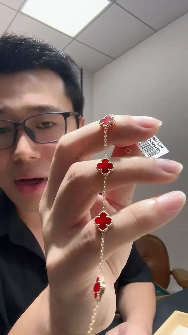 玛瑙/玉髓手链18K金镶嵌唯*红色k黄，小号五花手链GHJ