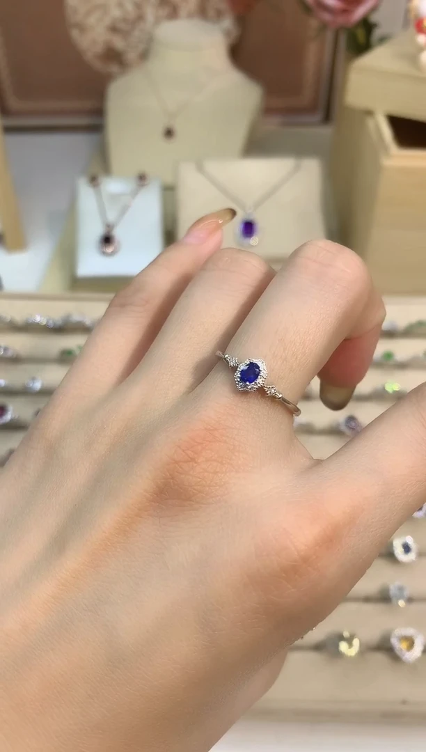 戒指蓝宝石银S925镶嵌蓝宝石