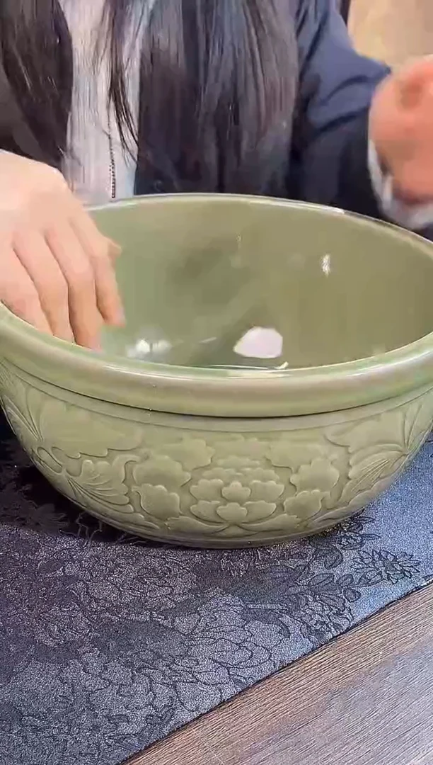 耀州窑塔形牡丹大和面盆