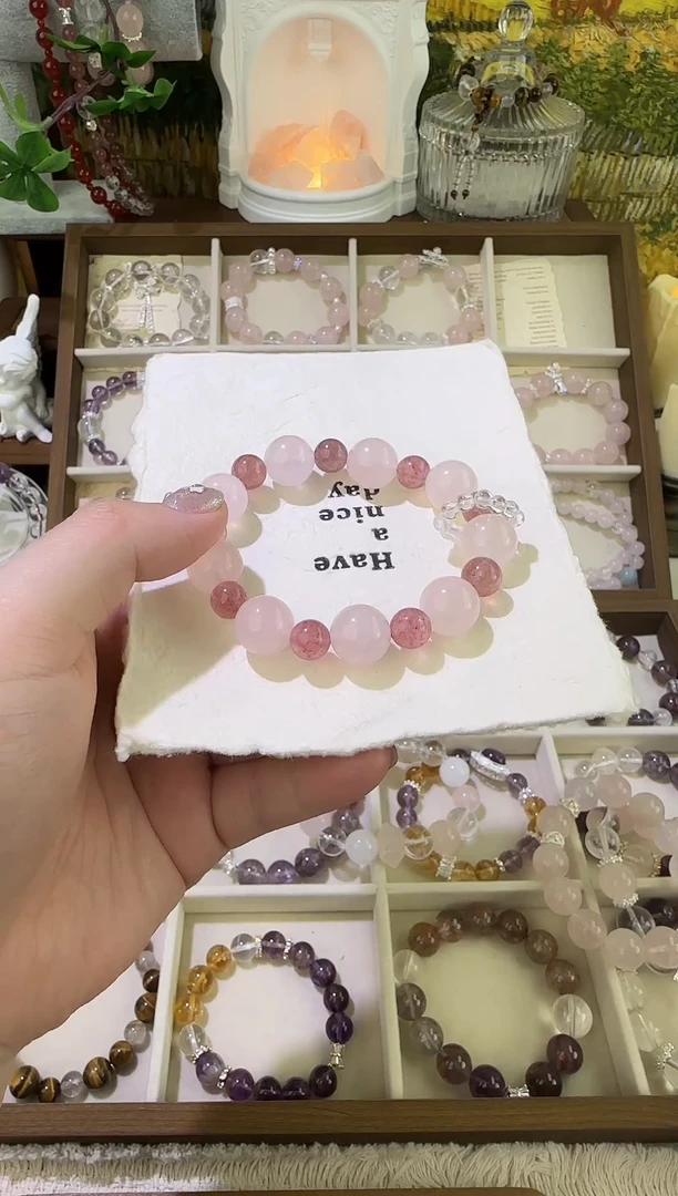 未镶嵌手链水晶粉水晶草莓晶手串