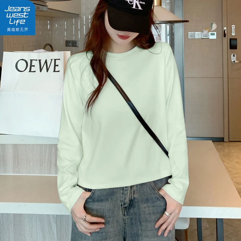 真维斯无界女纯棉长袖T恤金秋复古细腻松弛文艺小众高级质感上衣