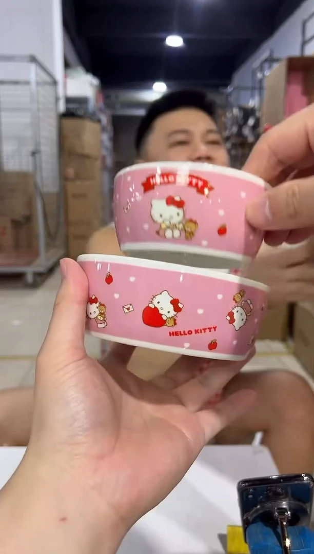 瓷片粉色kt猫大小碗2件套