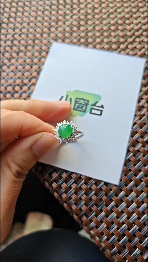 【闪购商品】翡翠戒指银S925镶嵌翡翠戒指S925银镶嵌