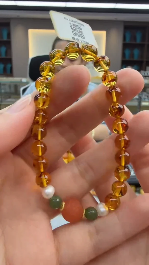 手链琥珀未镶嵌45秒拍号 假一罚三