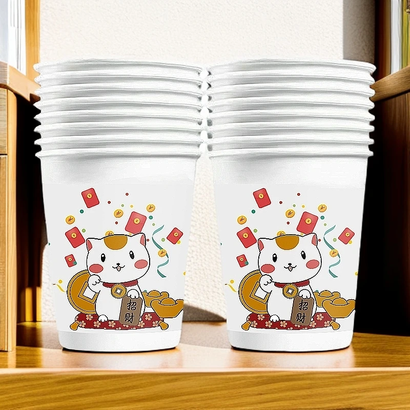 纸杯可爱商用纸杯子家用办公室喝水一次性水杯随机图案200只
