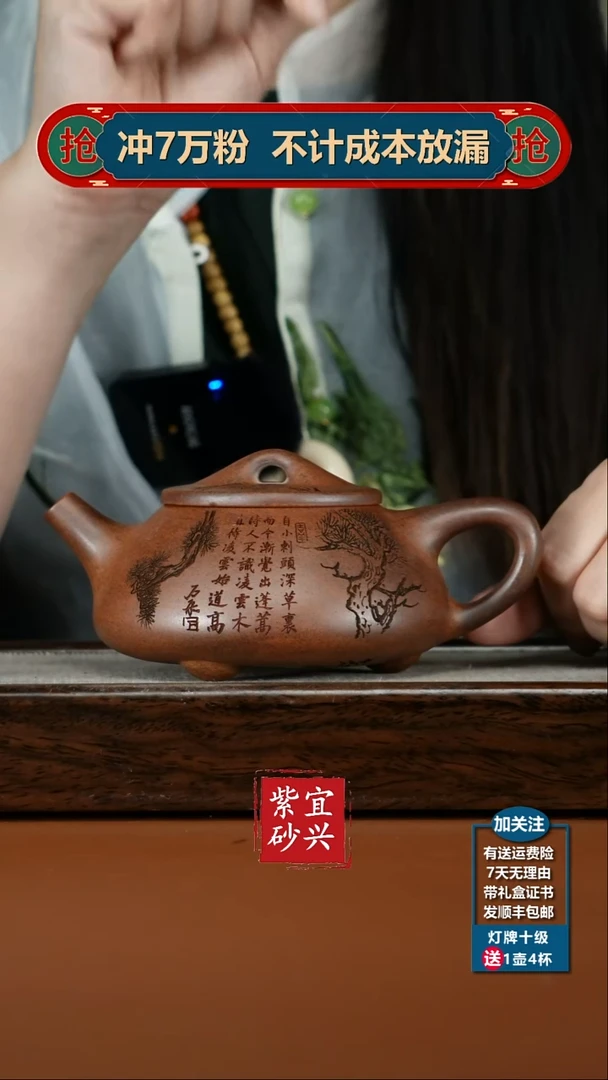 茶壶紫砂蒋静明天星泥松竹景舟石瓢300CC