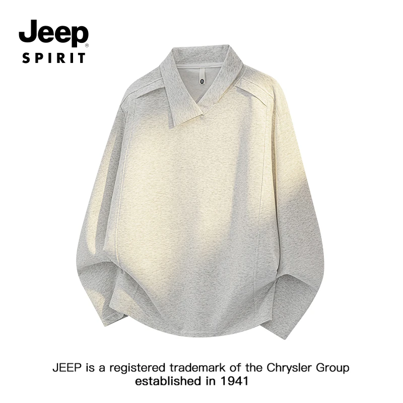JEEPSPIRIT吉普cleanfit长袖T恤男款秋季不规则翻领设计感v领卫衣