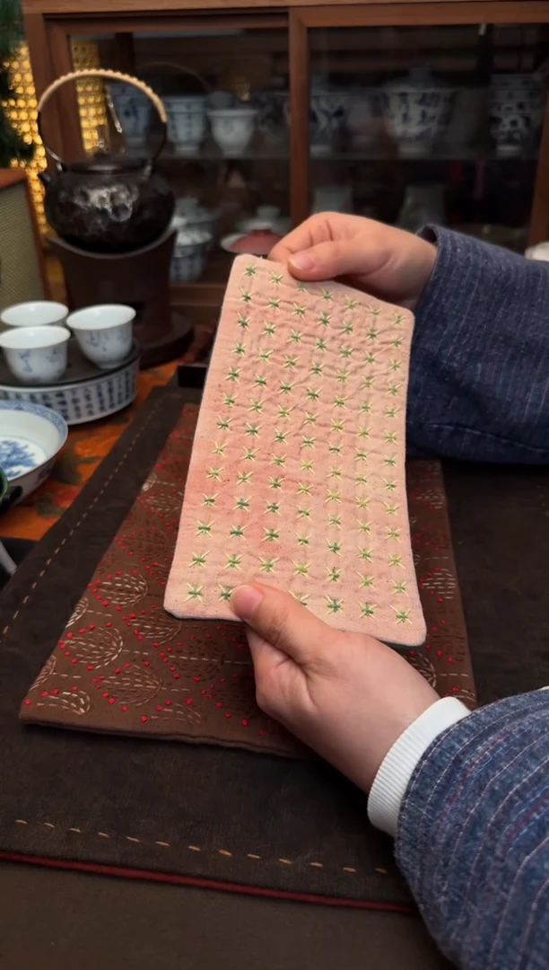 【闪购商品】织绣Cici手作刺子绣植物染柿染茶席-795