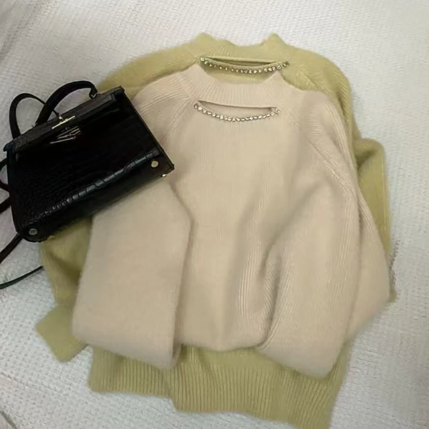 【不起球】新款重工钉珠镂空加厚针织衫冬新款时尚洋气软糯上衣