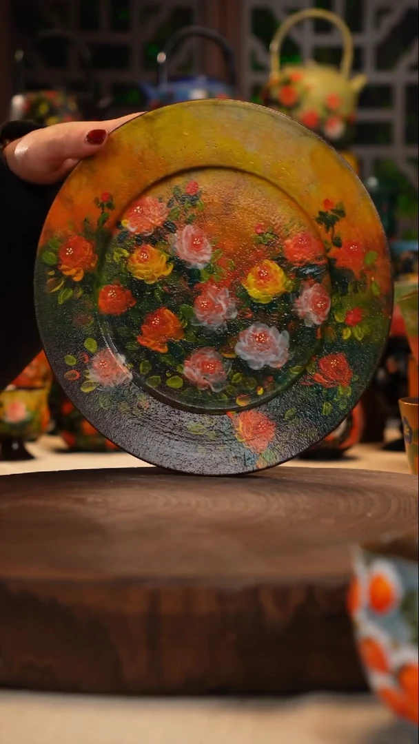 紫砂油画釉下彩手绘