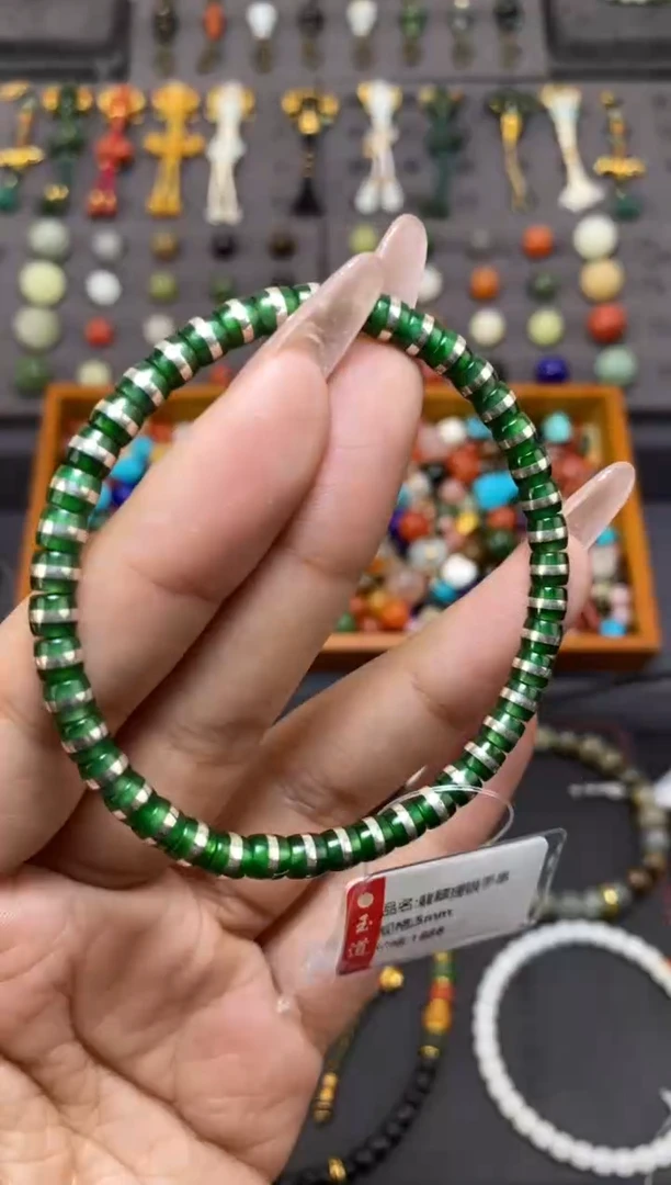 未镶嵌挂件翡翠5mm搓银手串