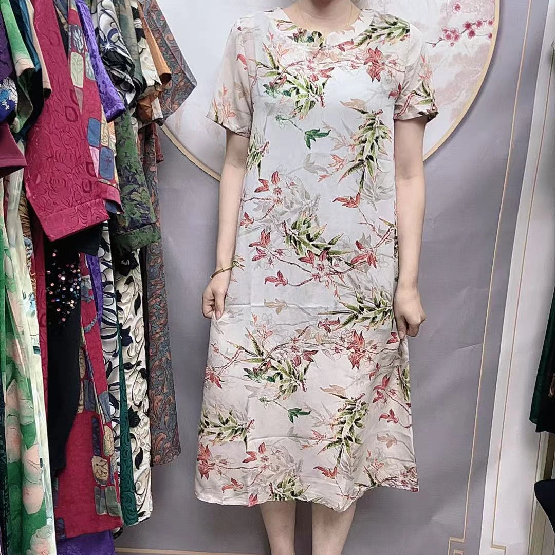 【圆领花】妈妈装时尚碎花宽连衣裙气质中老年女装夏季休闲百搭长裙