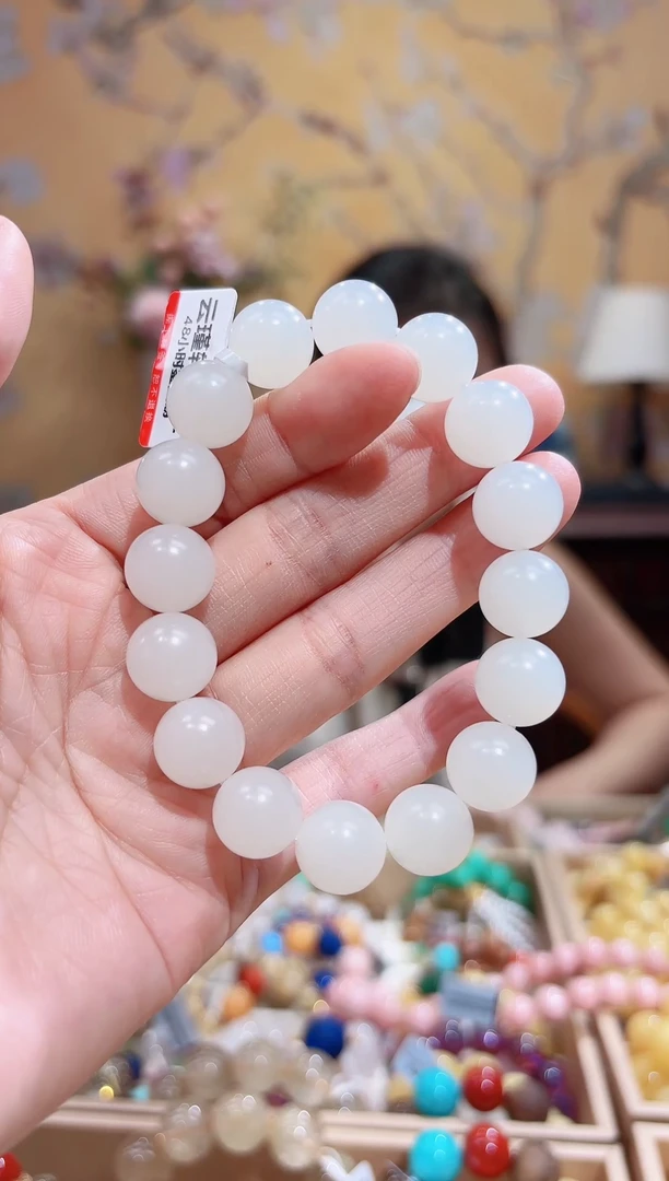 未镶嵌手链和田玉12咪+新疆和田白玉，油润细糯白，