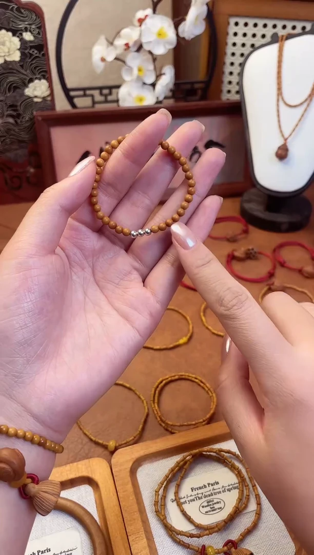 手串桃核桃核圆珠一物一拍单圈加银珠