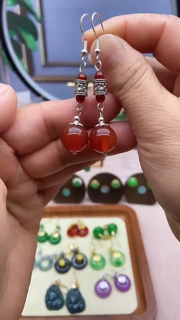 未镶嵌南红玛瑙耳饰100