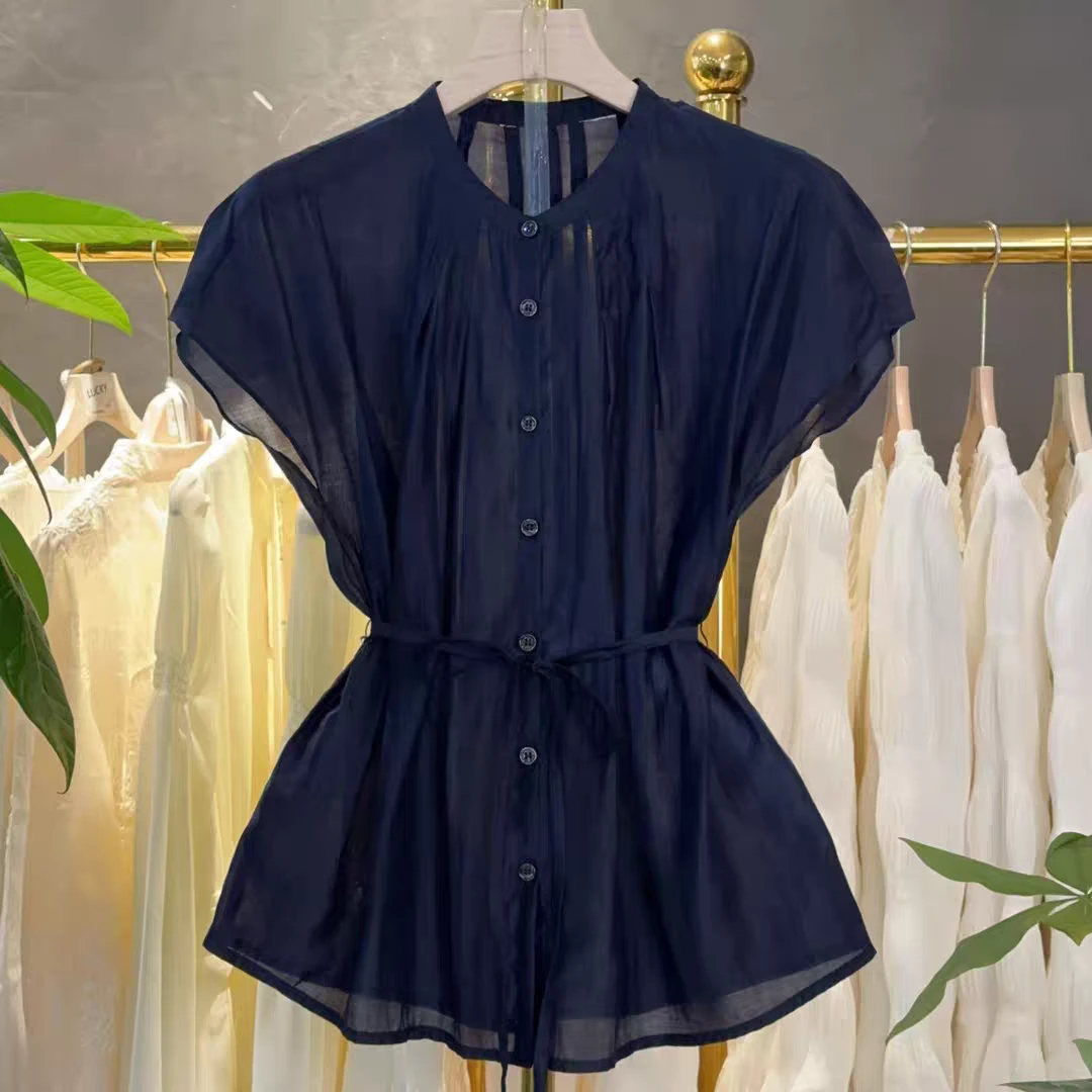 2025新款夏季时尚气质休闲纯色百搭修身显瘦设计感上衣2309