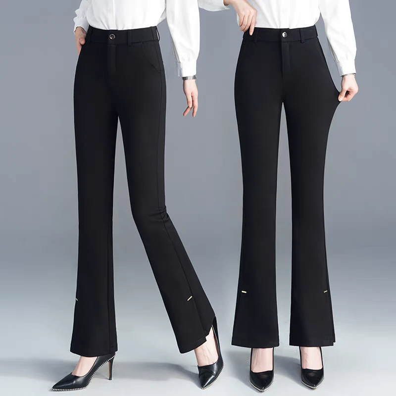 【DG】2025新款上新黑色开叉高腰显瘦垂感时尚百搭显瘦休闲微喇裤