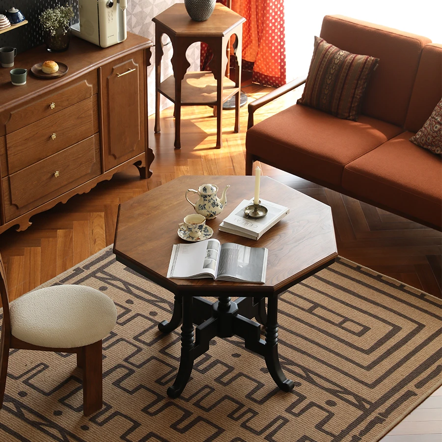 《皮洛纳.餐桌》实木餐桌小户型家用法式复古风八边型撞色南洋美式