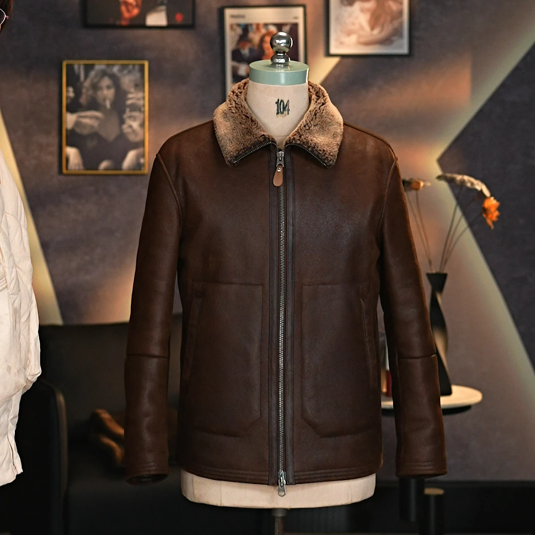 【皇家棕】醇植浆染羊皮毛一体重水洗复古做旧可拆卸帽款冬装皮草男