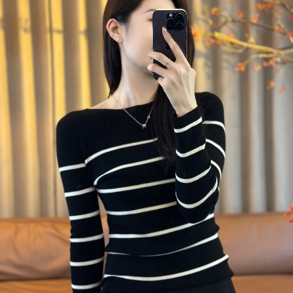 MOLANOOTD"告白"25秋扬子纱线条纹针织羊毛衫女莫兰ML-B2509071