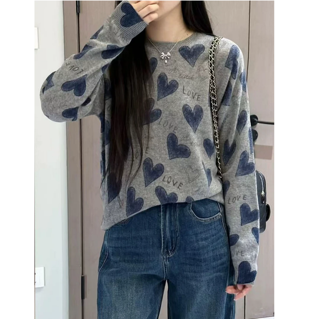 女慵懒风毛针织衫休闲风针织爱心宽松时尚秋冬季百搭1327