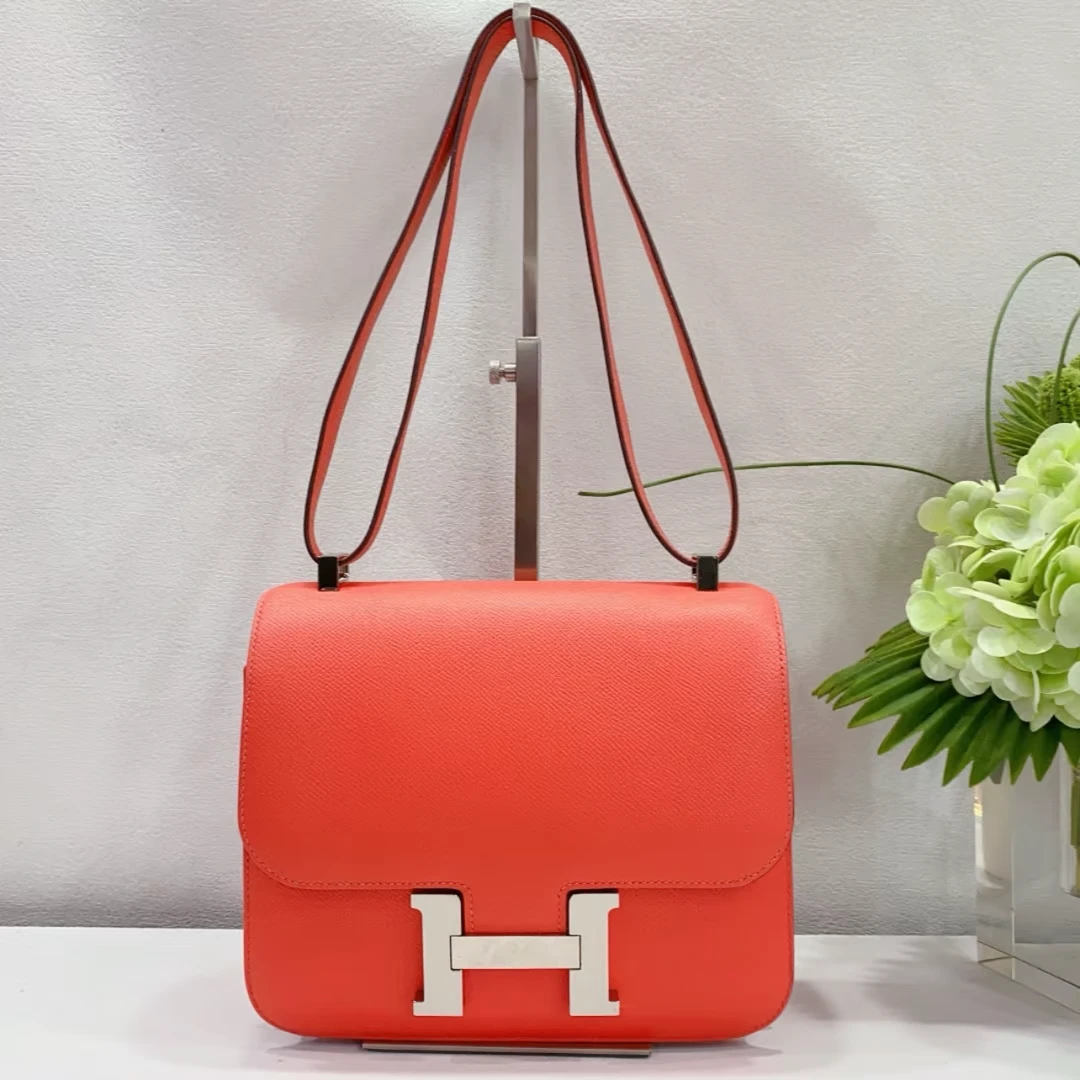 99新 Hermes/爱马仕 爱马仕康康24斋颇粉银扣X单肩包9472004