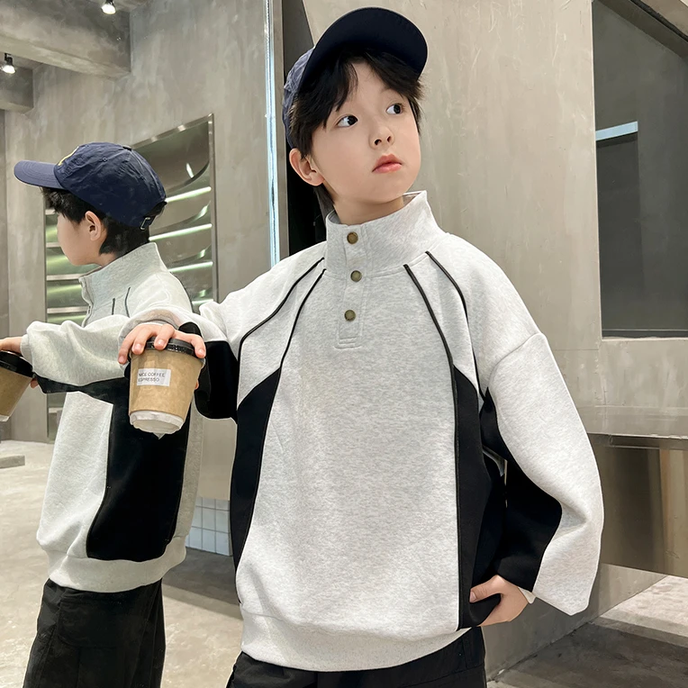 男童卫衣春秋款儿童半高领休闲运动洋气上衣2025新款中大童春装潮