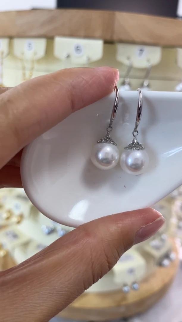 银S925镶嵌耳饰淡水珍珠10-11mm