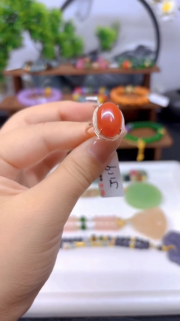 翡翠戒指银S925镀金镶嵌J119