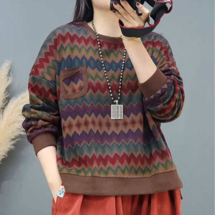 8447新款春季优雅减龄宽松长袖时尚上衣T恤