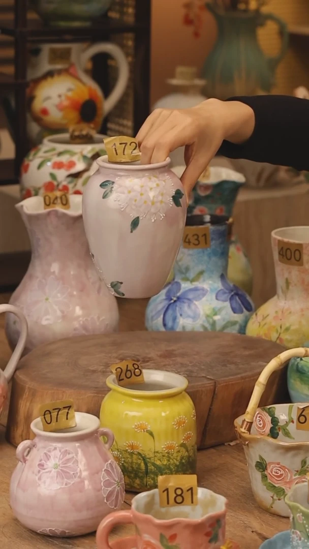 陶瓷景德镇设计师手作花器摆件侘寂风@M172@