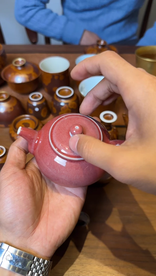 荣器 豇豆红 流光壶