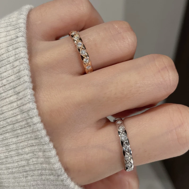 925银合成锆石戒指 高定菱格戒指