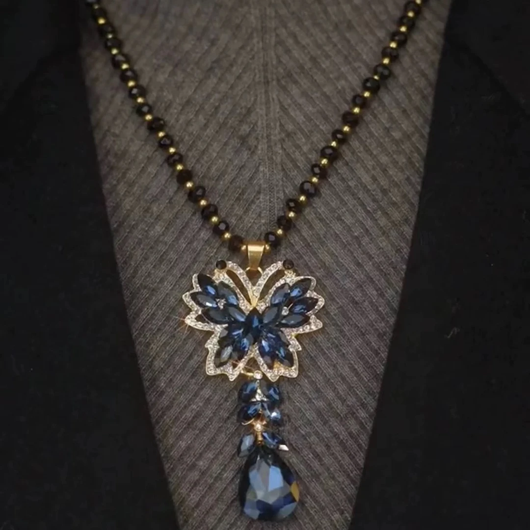 铜合金项链 手工蓝色百搭复古古风长款民族风时尚烧蓝项链饰品