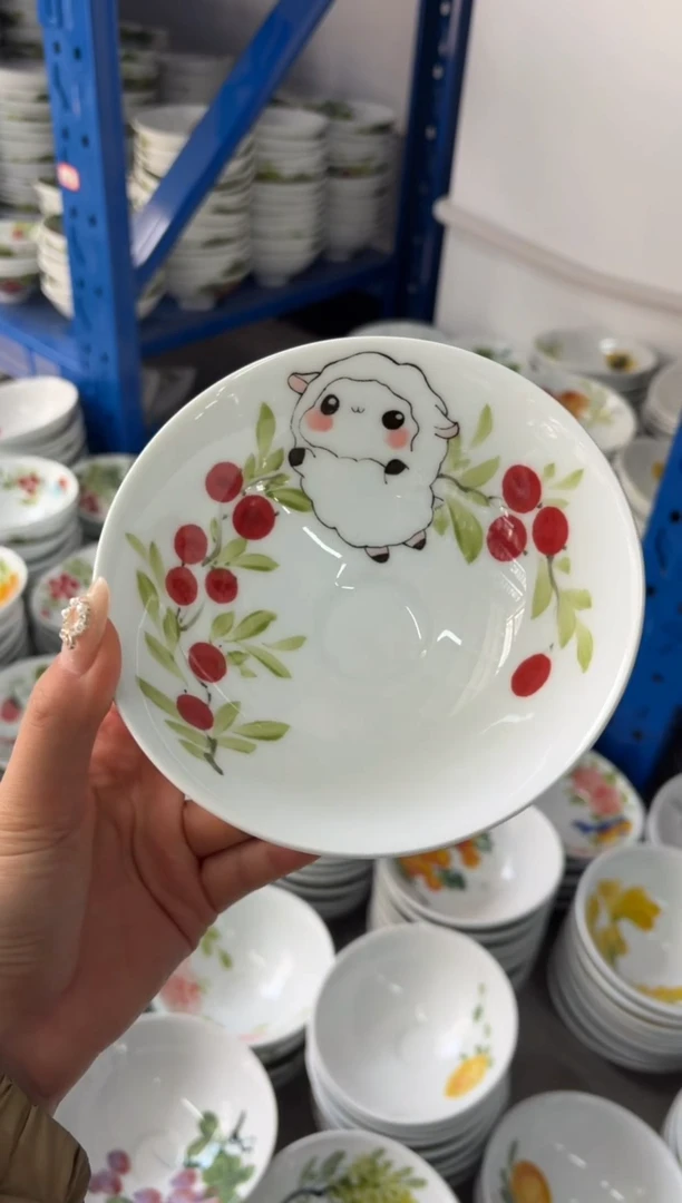 瓷片景德镇高温陶瓷食品级手绘釉中彩-斗笠碗