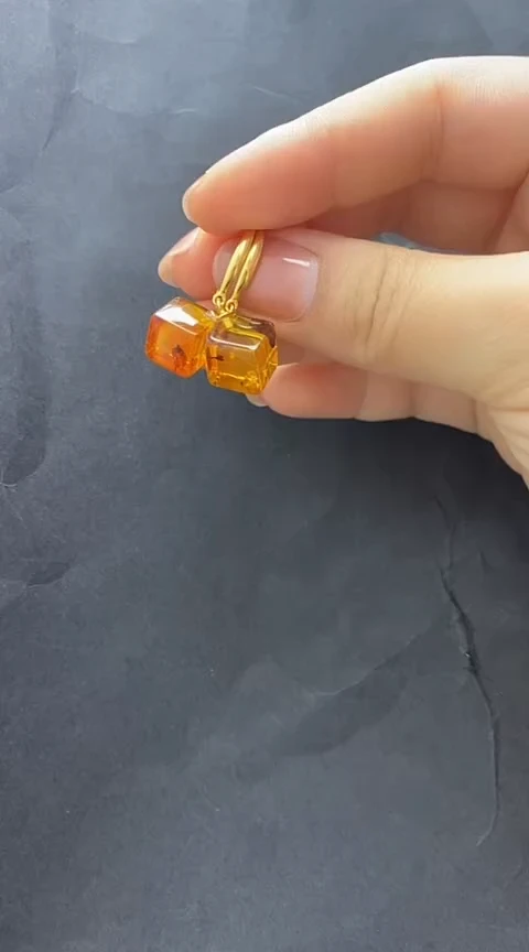 未镶嵌琥珀裸石花珀耳坠