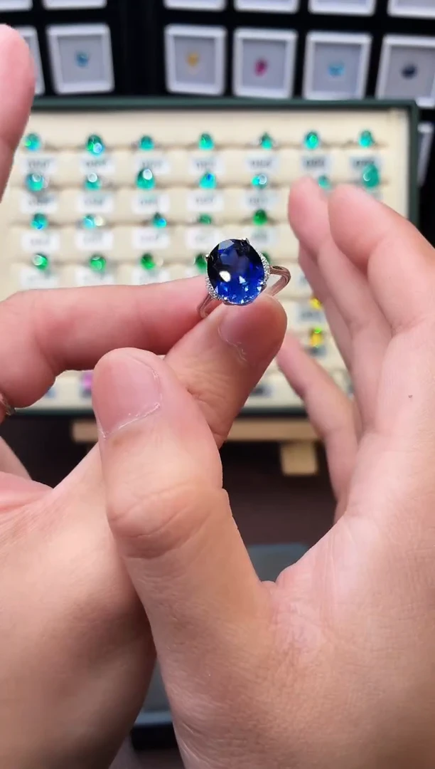 无925银轻奢皇家蓝色女神戒