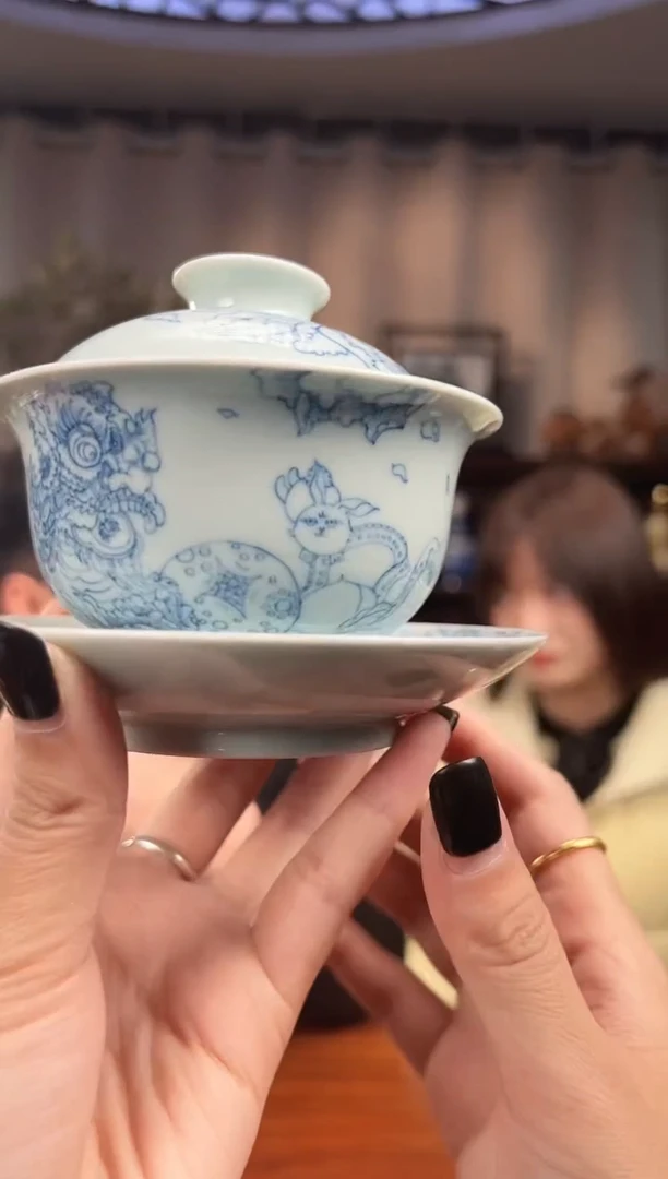 【闪购商品】盖碗景德镇青花狮子滚绣球三才盖碗