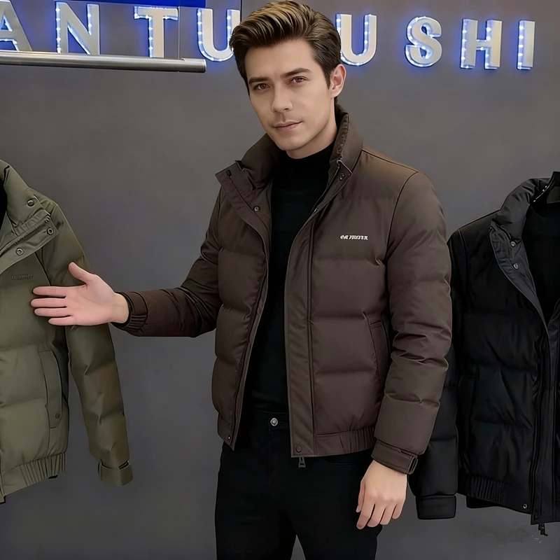 2025年冬季立领字母印花保暖潮流加厚时尚短款男棉衣韩系修身棉袄
