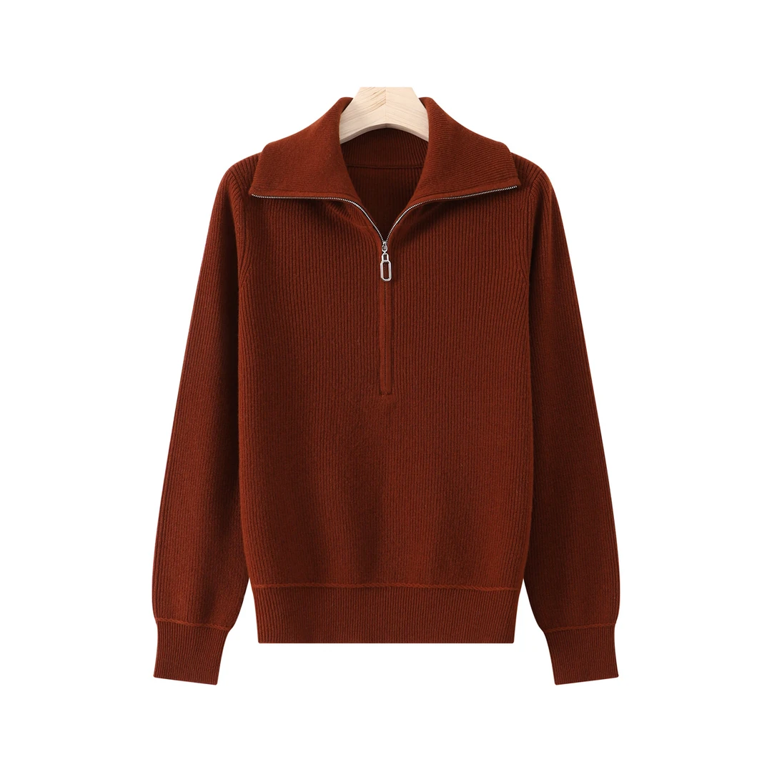 100%绵羊毛半高领半开拉链女式羊毛衫25DAK1562