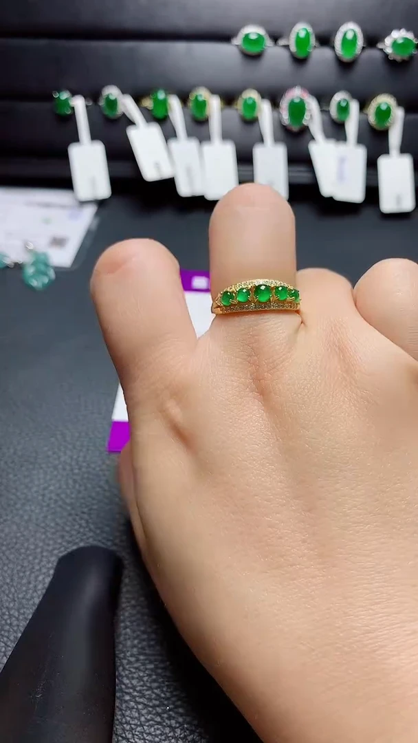 银S925镶嵌戒指翡翠  天然翡翠A货s925银镶