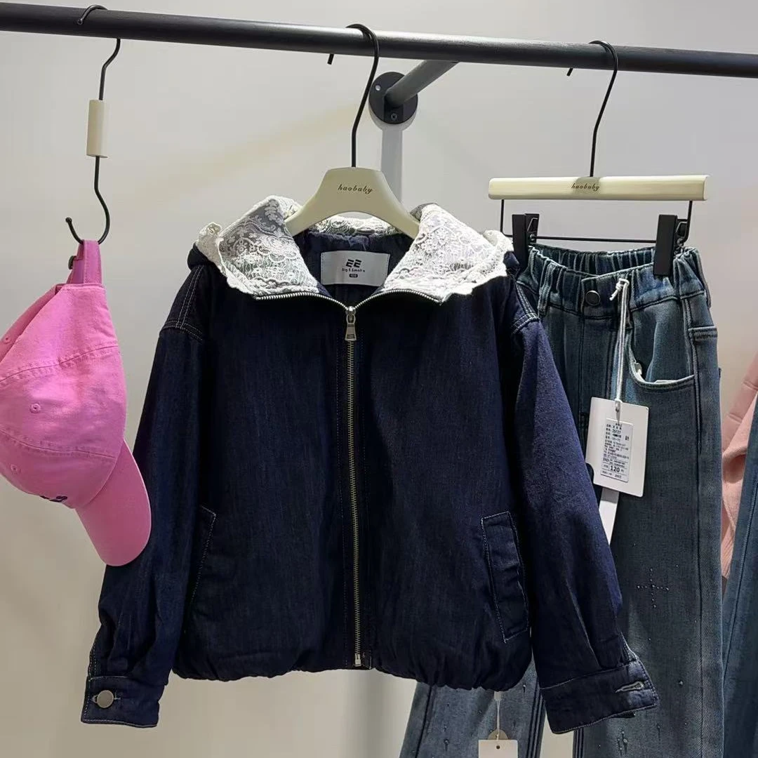 【haobaby】蕾丝帽牛仔夹棉外套5205