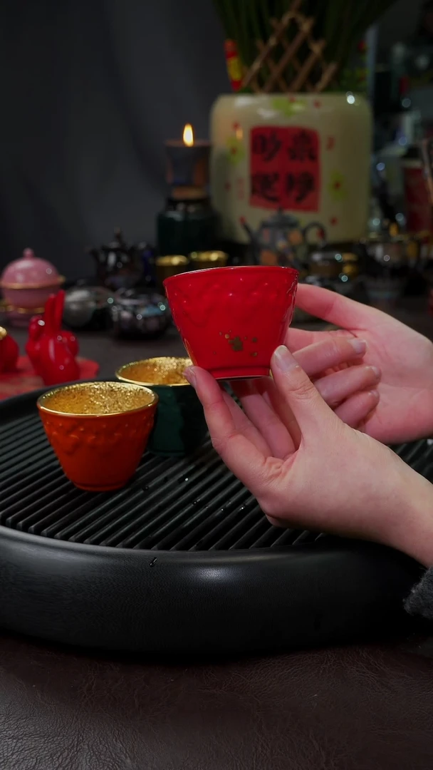 【闪购商品】杯【宜景窑中国红鎏金】高香如意