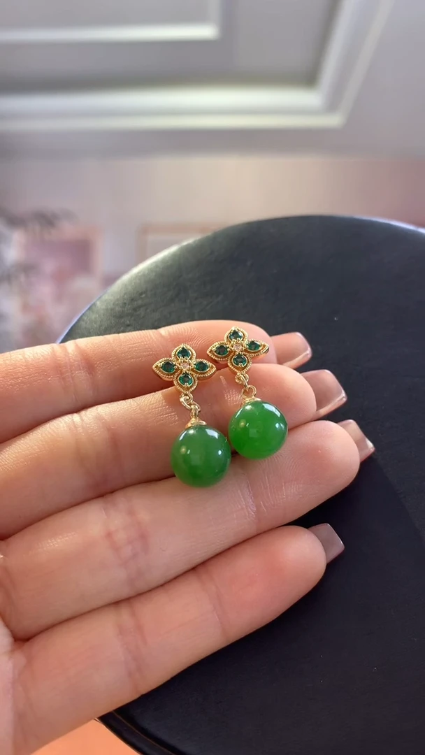 【闪购商品】和田玉耳坠银S925镶嵌碧玉耳坠5