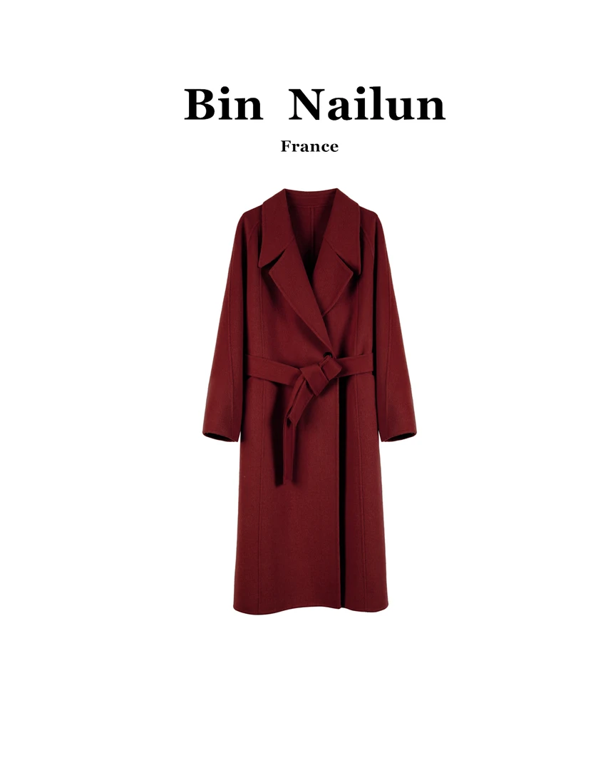 【LIULIU】BinNaiLun宾奈伦冬季纯色浴袍绵羊毛双面呢赫本风大衣