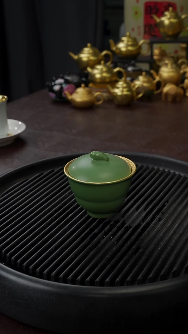 【闪购商品】杯【宜景窑祖母绿鎏金】佛手盖碗