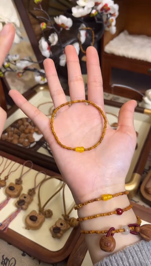 手串桃核【桃缘行】竹节「黄色葫芦」桃木桃核辟、挡、驱、护 备注手围