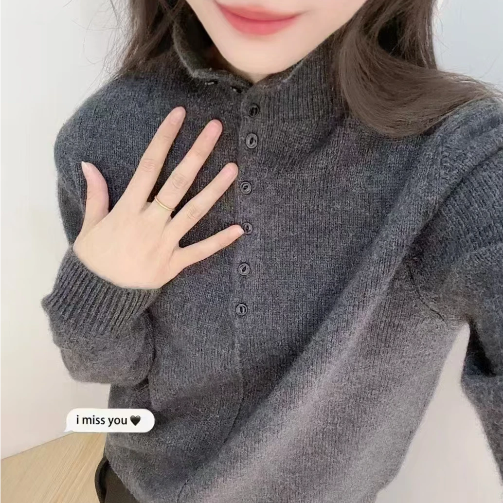 【晴晴专属】冬季百搭时尚气质半排扣纯色休闲套头针织衫S469#